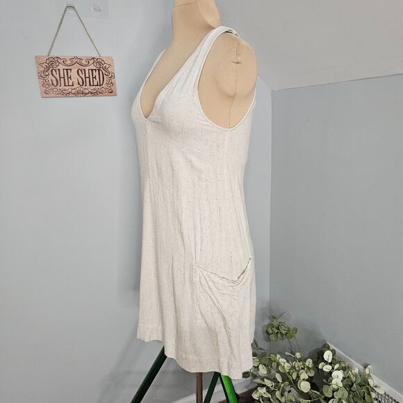 Tysa by Reformation Dress Linen Womens 0 Neutral Natural Pockets Beach Coverup - Picture 5 of 13